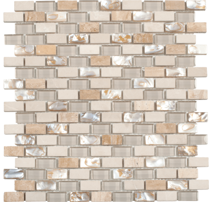 12"x12" Creamy Elegance of Pearl Marble and Glass Brick Mosaic