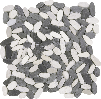 12"x12" Monochrome Flow Sliced Matte Pebble Mosaic