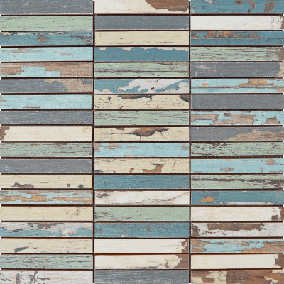0.7"x4" (12"x12") Weathered Beach Wood Mix Ceramic Mosaic