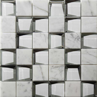 2"x2" (12"x12") Arctic Glow Marble and Glass Mosaic