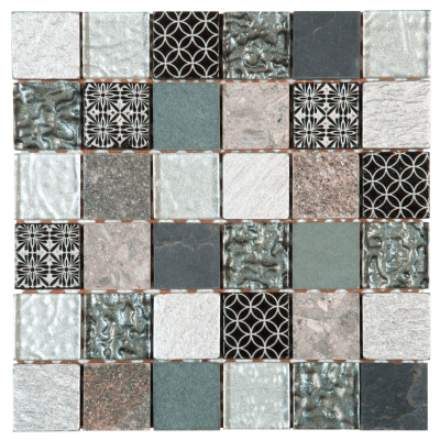2"x2"(12"x12") Quilted Comforts Mix Décor Quartzite Glass Mosaic
