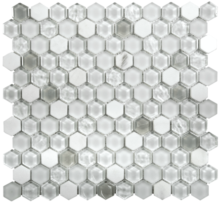 12"x12" Arctic Glow Hex Marble and Glossy Glass Mosaic