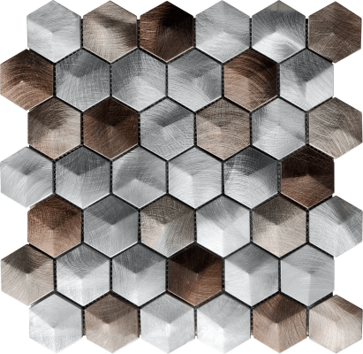 2"x2" (12"x12") Neutral Tranquility Aluminum and Marble Hex Mosaic