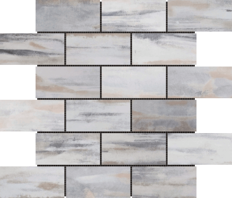 2"x4" (12"x12") Cloudy Harmony Glazed Ceramic Brick Mosaic