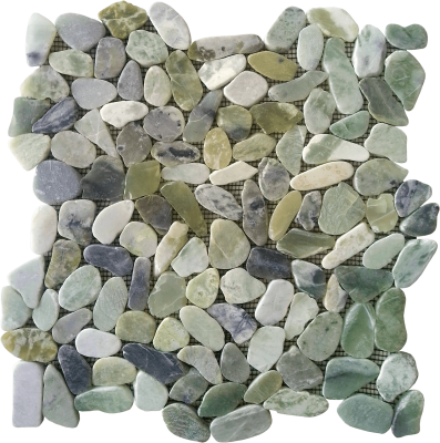 12"x12" Sage Serenity Semi-Precious Interlocking Polished Pebble Mosaic