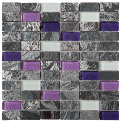 1"x2" (12"x12") Purple in the Haze Quartzite and Glass Mosaic