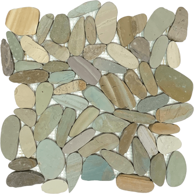 12"x12" Harbor Mist Sliced Matte Pebble Mosaic