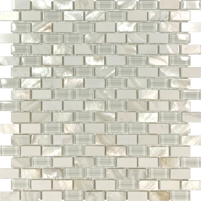 1/2"x1" (12"x12") Elements of Frost Mother of Pearl Glass and Marble Mosaic