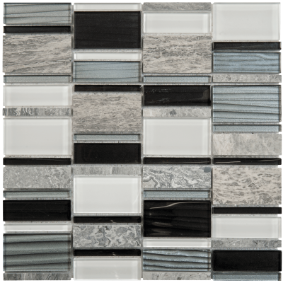 12"x12" Foggy Grey Luxury Marble and Glass Mosaic