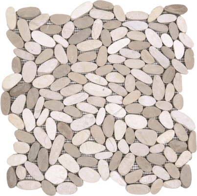 12"x12" Sandy Seashell Blend Sliced Matte Pebble Mosaic