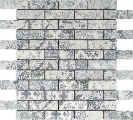 1"x3" (12"x12") Concrete Magic Mix Matte Brick Porcelain Mosaic