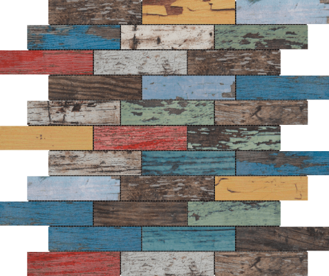 0.7"x4" (12"x12") Weathered Vibes Wood Mix Ceramic Mosaic