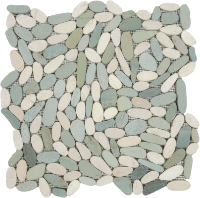 12"x12" Seafoam and Ivory Drift Sliced Matte Pebble Mosaic