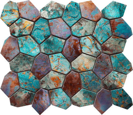 12"x12" Multicolor Mirage of the Sea Hex Aluminum Mosaic