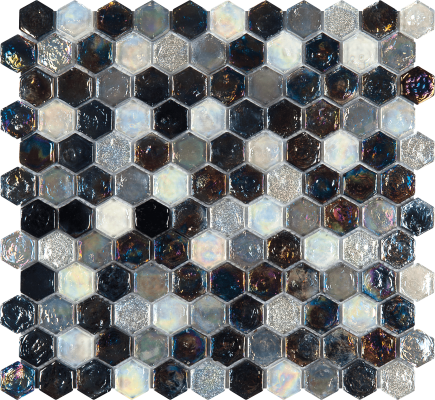 12"x12" Silver Azure Whisper Hex Glass Mosaic